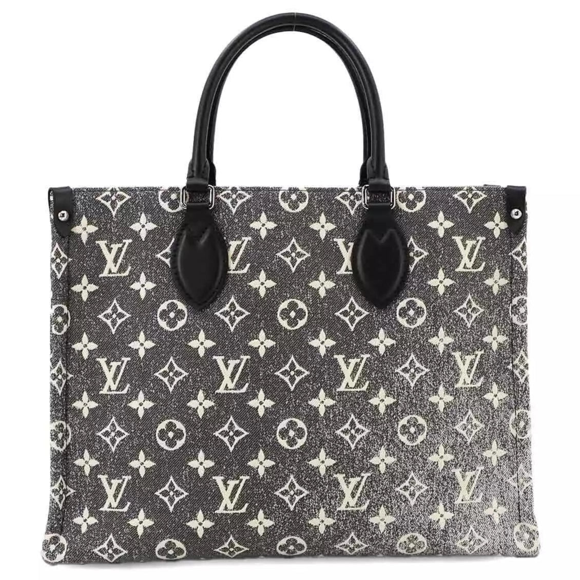 Louis Vuitton Jacquard Denim OnTheGo MM Tote Bag - Black White